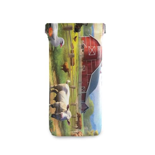 FLildon Farmhouse Animal Eyeglasses Pouch Squeeze Top Sunglasses Case Soft PU Leather Eyeglass Bag for Men Women