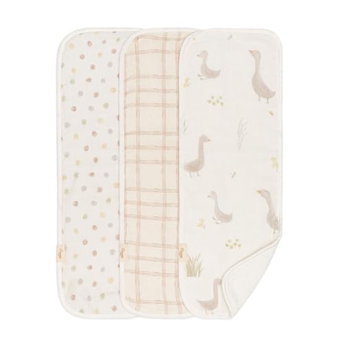 Crane Baby Burp Cloth Set, 3-pc. Charlie Farmhouse Goose Collection, Soft 100% Cotton Muslin Burping Cloths for Baby Boys &Girls, Newborn Burp Rags, Baby Must Haves for Newborns, Farm Nursery Decor
