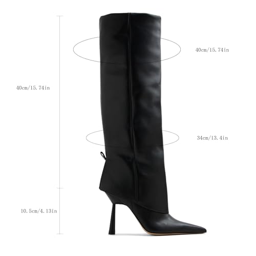 Image of Goolita Fold Over Boots For Women, Pointed Toe Stiletto Heel Knee High Boots Fashion Comfortable Slip On Tall Boots
