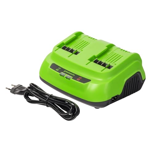 Greenworks Chargeur Rapide 24V 8A 200W Double Porte, Adapté à Toutes Les Batteries Greenworks 24V, 3 Ans de Garantie, G24X2C8/C2020BE