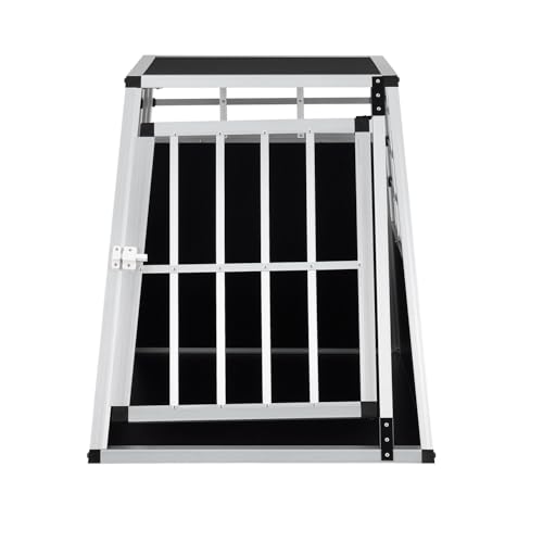 Juskys Box per trasporto cani in alluminio L, 91x65x69 cm - Gabbia auto robusta e facile da pulire, con porta a griglia e serratura