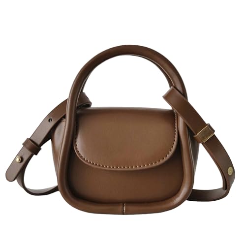 Women's Mini Small Brown Cute Trendy Vegan Leather Crossbody Purse Bag with Shoulder Strap