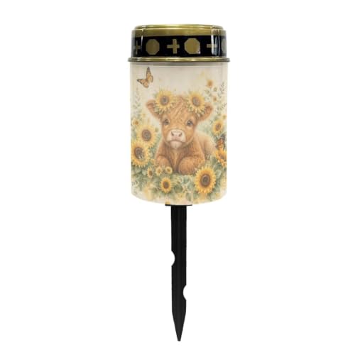 Image of Poceacles Solar Lights Outdoor Waterproof Grave Lights for Cemetery LED Flameless Candle Cemetery Solar Pillar Candles Outdoor Decor, Highland Cow Sunflower Butterfly