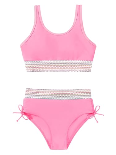 Image of Teen Girls Swimsuit Two-Piece Bikini Set Adjustable Shoulder Straps Bathing Suit Kid Athletic Swimwear with Chest Pad