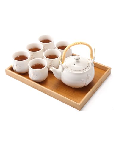 Produktfoto von DUJUST japanisches Teeservice, weißes Porzellan-Teeservice, süßes asiatisches Teeservice für Teeliebhaber (Pflaume…