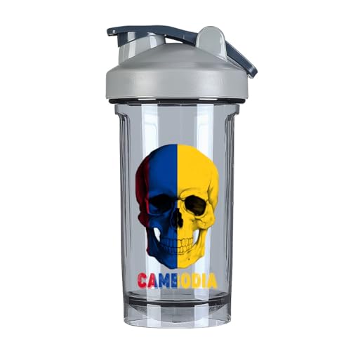 Skull Cambodian Flag 18 Ounce Shaker Cup,Fashion Theme Pattern Shaker Bottle Leak-proof Workout Shake Bottles 500ML/18 oz Perfect for Pre Workout-3-1
