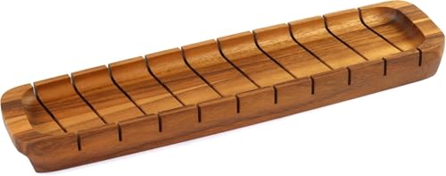 Rustic Wooden Baguette Board for Serving Bread, Cheese & Charcuterie – Long Acacia Wood Appetizer Tray, Cutting Board, Bread Platter – With or Without Handle – Kitchen & Entertaining (Parent) (Medium)