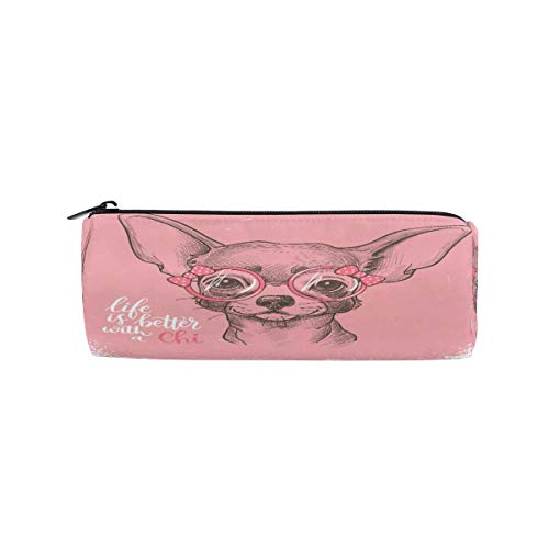 Preisvergleich Produktbild Rosa Chihuahua Nette Mode Hund Bleistift Fall Studenten Briefpapier Aufbewahrungstasche Stift Organizer Reißverschlusstasche für Mädchen Teenager Kinder