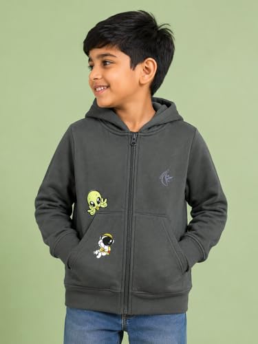 Image of Unisex Kids Solid Full Sleeve Zip Front Open Hooded Sweatshirt