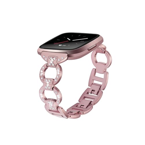 Correa de acero inoxidable de eslabones de lujo y diamantes rosa para reloj de mujer