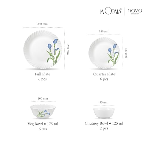 Image of La Opala, Novo Collection, Opal Glass Dinner Set 20 pcs, Tender Trio, White