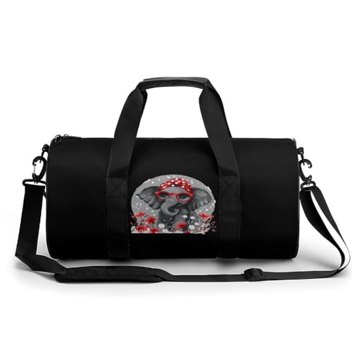 Elephant Mom Red Bow Gym Bag Lightweight Carry On Duffel Bag Athletic Sports Travel Bag Weekender Bag for Men Women