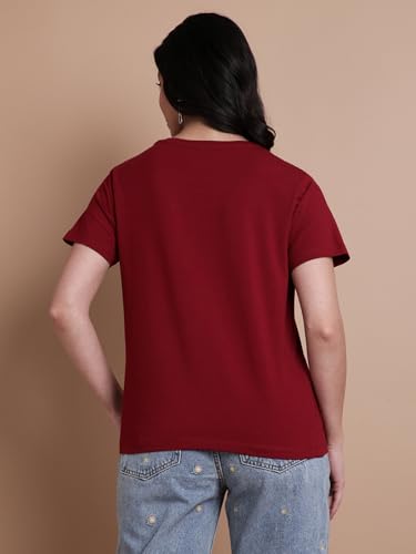 Image of TWIN BIRDS Women Cotton Elastane T-Shirt | Round Neck Casual Everyday Top