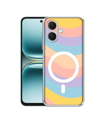 Image of Back Cover for Tecno Spark Go 2 4G Pastel Rainbow Waves Magnetic Ring Design (Not Magnetic Compatible) | UV Printed Soft TPU Shockproof Back Case for Tecno Spark Go 2 4G