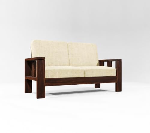 Image of Sheesham Wooden 2 Seater Sofa for Living Room | Rosewood 2 Seater Cushion Sofa for Home & Office | Solid Wood Sofa Set for Lounge (Walnut, 2 Seater)
