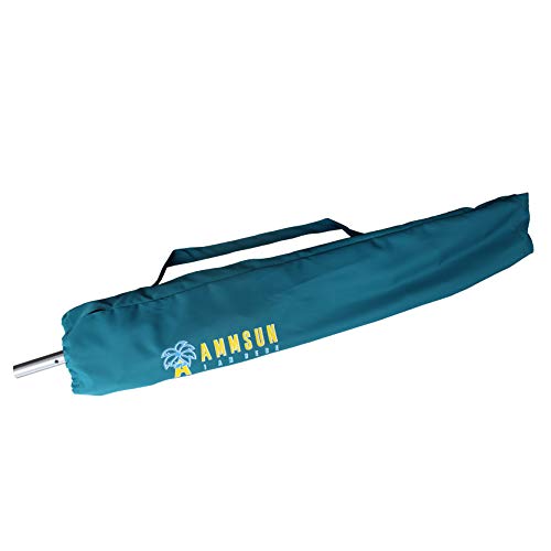 AMMSUN 7.5ft Fiberglass Ribs Commercial Grade Patio Beach Umbrella with Air- Vent Ash Wood Pole & Carry Bag Teal/White - Thumbnail 3