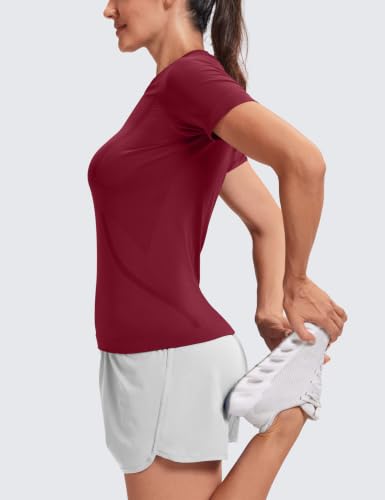 Image of MathCat Seamless Short Sleeve Workout Tops for Women | Breathable, Moisture-Wick, Soft, High Stretch, Chafe-Free, Waist Length, Slim Fit, Athletic T-Shirt