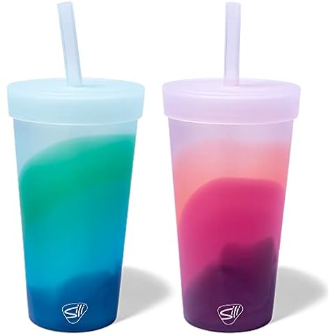 Silipint: Silicone 22oz Straw Tumblers: 2 Pack - Mountain Air & Desert Sun - Unbreakable Cups, Hot/Cold, Airtight Lid, Sustainable Cover