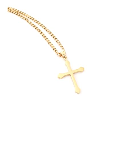 24K Gold Chain Small Cross Pendant Necklace Solid Clasp for Women, Men, Wife, Husband, Thin for Charms Miami Cuban Link Diamond Cut Religious Edge