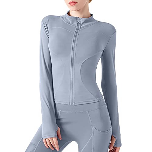 Camiseta deportiva para mujer con cremallera frontal y manga larga de fitness