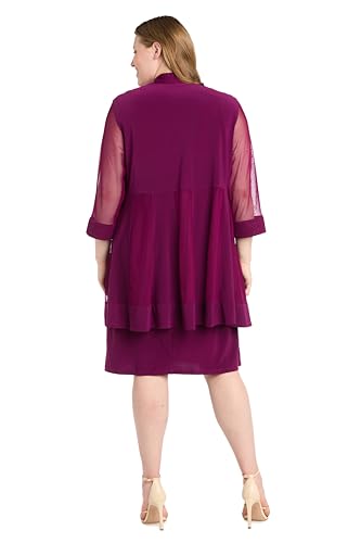 Image of R&M Richards Women's Elegant 2-Piece Shift Dress with Pleated Shimmer Duster Jacket for Mother of the Bride, Cocktail Attire