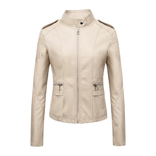 Manteau en similicuir vintage finitions premium beige femme L