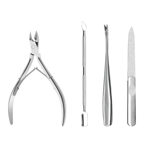 Corta cuticulas,Kit de Herramientas para Uñas de Acero Inoxidable – Corta Cutículas Profesional, Empujador, Separador y Lima – Juego de Manicura y Pedicura para un Cuidado Perfecto de las Uñas