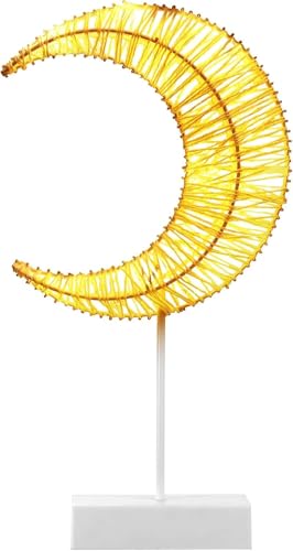 Lewondr Lámpara Decorativa de Mesa, Luces Led Habitación con Pilas, Luz Navidad Nocturna 3D Tejida de Hierro, Adorno Navideño Iluminado, Decoración Ramadan Casa Escritorio Dormitorio Exterior, Luna