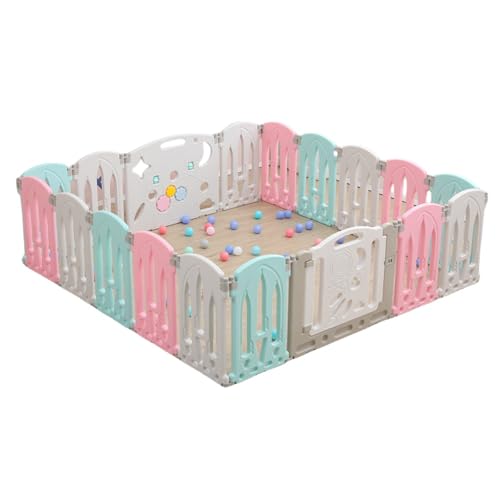 Apaeoflベビーサークル 折りたたみ ベビーフェンス ドア付き プレイヤード 高さ62cm ハイタイプ 組立簡単 置くだけ (18+2の組み合わせ,カラー)