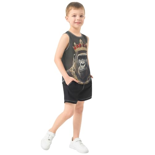 Boys Tank Top Shirts Animal Gorilla Crown Sleeveless T-Shirts Crew Neck for Kids Clothing Children4