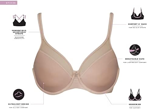 Bali womens One Smooth U Ultra Light Bra, Underwire T-Shirt Bra, Convertible Straps, DF3439