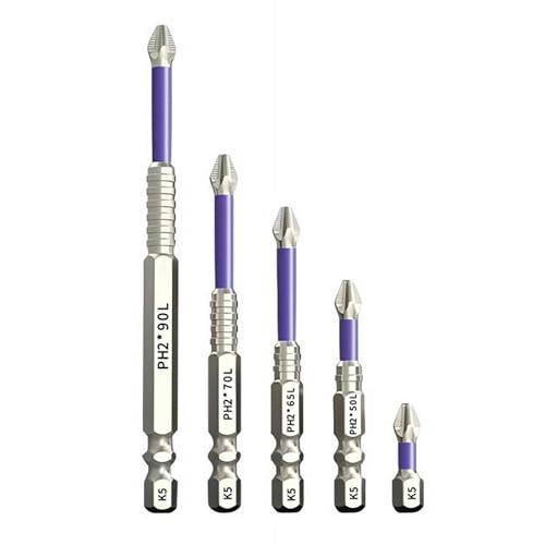 5PCS K5 Schlagfestes Anti-Rutsch-Bit-Set – Anti-Rutsch-Zahndesign, hochmagnetische Schraubendreher-Bohrer-Bits für Handbohrmaschinen und Schlagschrauber (50-65-70-90-150MM, Silber)