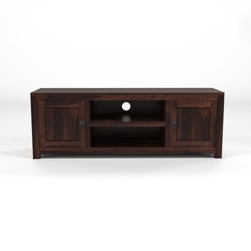 Image of Solid Sheesham Wood Entertainment TV Unit with 2 Door | Rosewood Tv Stand /TV Cabinet for Living Room | Bedroom | Wooden TV Panel with Shelf Stoarge | TV Table (Walnut)