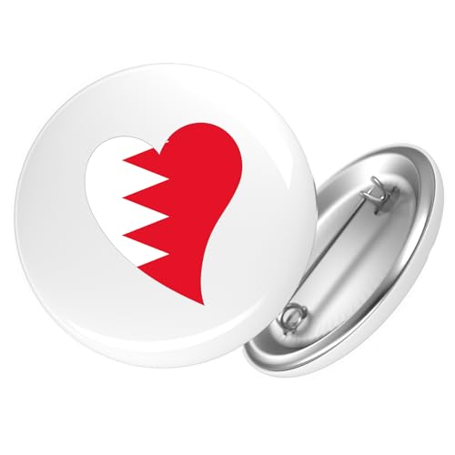 Huuraa Button Bahrain Flagge Herz 25mm r& mit Sicherheitsnadel Ansteckbutton Geschenkidee