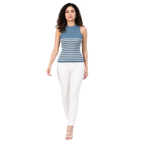 Image of Kalt Womens Knitted, Ribbed Cotton Fitted Sleeveless Round Neck Cami Tank Top