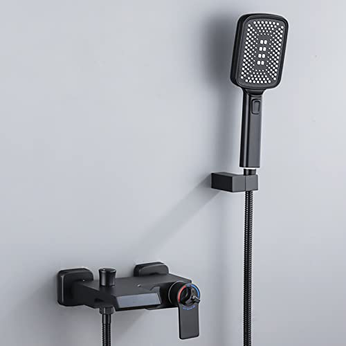 Mitigeur thermostatique douche mural avec robinet baignoire cascade en laiton noir