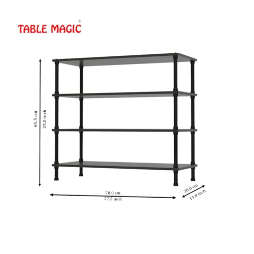 Image of TABLE MAGIC Jazz Shoe Rack Wooden Organizer | 4-Tier Multipurpose Shoes Stand for Home Wooden Shelves with & Steel Frame, Space-Saving Home Organizer, D30 x W60 x H65cm - Wenge