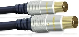 TV Aerial Cable 1m  Male to Male Coaxial Wire with Gold Plated Plugs| Plug-to-Plug Shielded Connectors | Antenna AV Lead for Digital and Analogue Signal Transmission