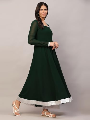 Image of KZA Women's Georgette Hand Embroidered Flared Anarkali Suit for Women | Full Sleeves Flare Anarkali Dress for Woman | Ethnic Flared Anarkali Kurta for Women