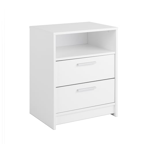 Image of Prepac Studio Essentials Nightstand Bedside Table, White Nightstand for Bedroom, End Table with 2 Drawers and Open Shelf 16 inch D X 21.25 inch W x 26.25 inch H