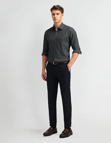 Image of Arrow Men Slim fit Cotton Checked Long Sleeves Semi-Cutaway Collar Shirt