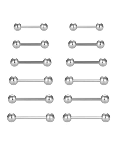 TPZORJX 12 pcs 14G Acero quirúrgico pezón Piercing Lengua Bar Set,Piercing Pezón Lengua Anillos 14G Acero Inoxidable Recto Barbells Piercing Joyas,Piercing pezon,Piercing Lengua,Piercing Oreja
