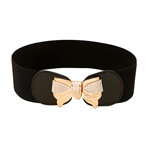 Ceinture extensible pour femmes pour robes Ceinture large élastique vintage Ceinture Noir Et Blanc (1022FRBKA-Black, One Size)
