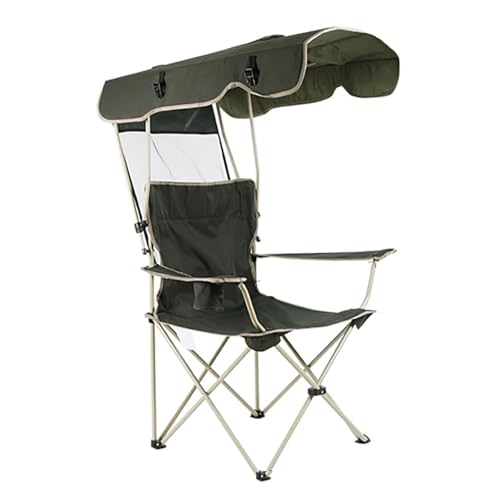 Silla Plegable Camping con Toldo - Silla Playa Plegable Ligera, con Portavasos, No Requiere Instalación, Apta para Exteriores, Césped, Playa y Deportes(Bronze)