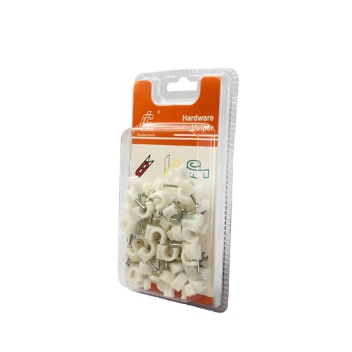 White Cable Clips, Round Wire Management Holders, Hardware Helper Series, Pack of 50
