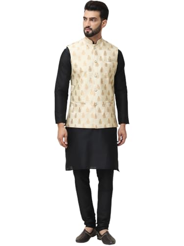Image of SOJANYA (Since 1958 Men's Silk Blend Kurta Pyjama With Nehrujacket Set