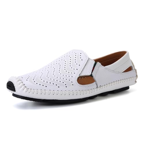 Image of Men's Breathable Summer Genuine Leather Sandal Perforated Casual Walking Driving Flats Shoes