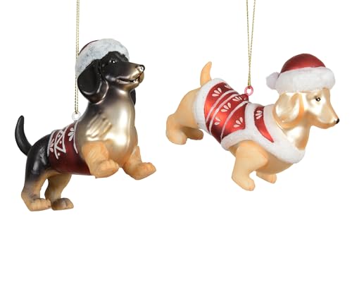Kaemingk Christbaumschmuck Glas 10,2cm - Dackel Figur zum Aufhängen -...