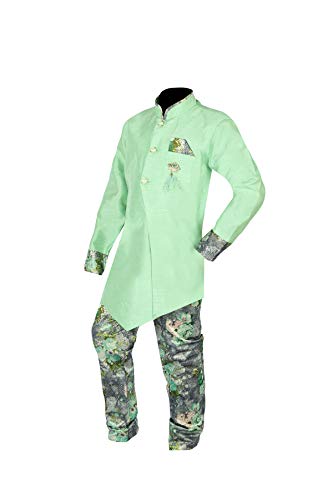 Image of AHHAAAA Kid's Cotton Blend Casual Indo-Western Kurta and Pyjama Set