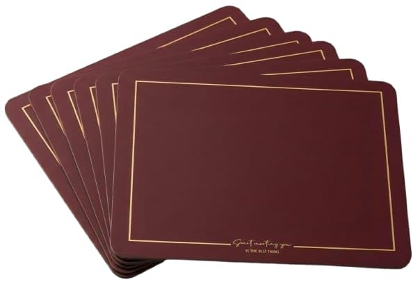 Image of Dribble Premium PU Leather Placemats Set of 6, Double Layer Waterproof Heat Resistant, Non-Slip Easy Clean Dining Table Mats for Kitchen, Dining & Office Desk, Reversible & Smooth Finish (Maroon)
